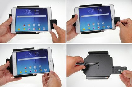 Uchwyt pasywny do tabletów gołych jak i w futerale regulowany w zakresie: 210-243 mm (szer.), 136-164 mm (wysokość), z blokadą na kluczyk