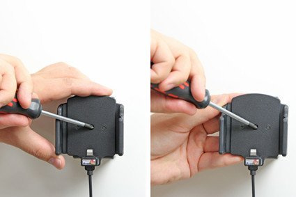 Uchwyt regulowany do Apple iPhone 8 w futerale lub obudowie o wymiarach: 62-77 mm (szer.), 2-10 mm (grubość) z wbudowaną ładowarką samochodową do instalacji na stałe