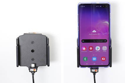 Uchwyt uniwersalny aktywny do instalacji na stałe do Samsung Galaxy S23+ bez futerału oraz w futerale lub etui o wymiarach: 75-89 mm (szer.), 2-10 mm (grubość)