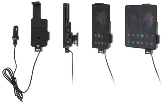 Uchwyt do Samsung Galaxy Z Fold4 5G z wbudowanym kablem USB oraz ładowarką samochodową.