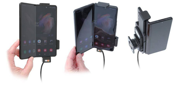 Uchwyt do Samsung Galaxy Z Fold3 5G z wbudowanym kablem USB oraz ładowarką samochodową.