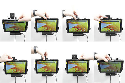 Uchwyt aktywny o wzmocnionej konstrukcji do Zebra ET45 10.0 z modułem komunikacyjno-ładującym i blokadą kluczykową.