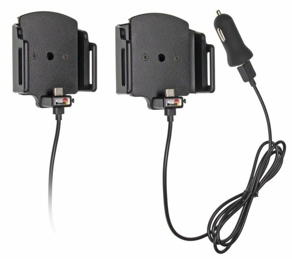 Uchwyt uniwersalny regulowany do Apple iPhone 15 Pro w futerale lub etui o wymiarach: 62-77 mm (szer.), 6-10 mm (grubość) z wbudowanym kablem USB-C oraz ładowarką samochodową