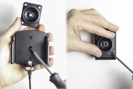 Uchwyt regulowany do Apple iPhone Xr w futerale lub obudowie o wymiarach: 70-83 mm (szer.), 2-10 mm (grubość) z wbudowaną ładowarką samochodową do instalacji na stałe