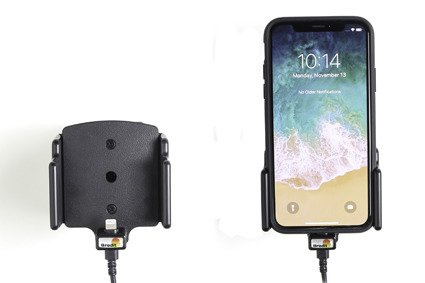 Uchwyt regulowany do Apple iPhone Xs w futerale lub obudowie o wymiarach: 70-83 mm (szer.), 2-10 mm (grubość) z wbudowanym kablem USB oraz ładowarką samochodową