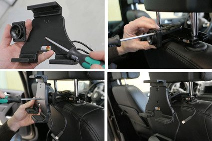 Uchwyt aktywny do tabletów Apple w futerale o wymiarach: 120-150 mm (szer.), do 25 mm (grubość)