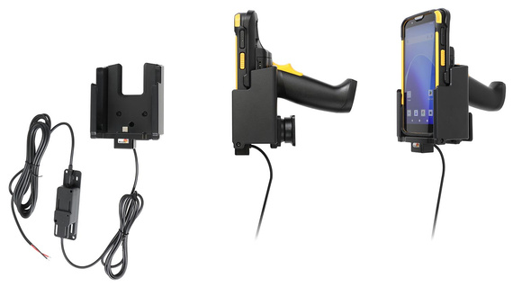 Aktywny uchwyt Brodit do stałego montażu na CipherLab RS38 w gumowym etui i z chwytem pistoletowym