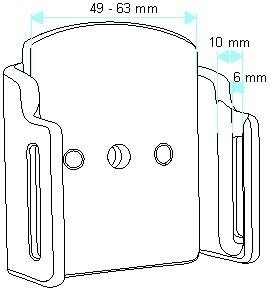Uchwyt pasywny do smartfonów w futerale lub obudowie o wymiarach: 49-63 mm (szer.), 6-10 mm (grubość)