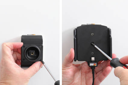 Uchwyt aktywny do stałej instalacji do Apple iPhone 14 Plus w futerale lub bez o wymiarach: 75-89 mm (szer.), 6-10 mm (grubość).