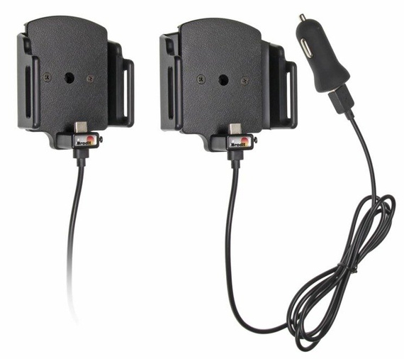 Uchwyt uniwersalny regulowany do smartfonów bez futerału oraz w futerale lub etui o wymiarach: 75-89 mm (szer.), 12-16 mm (grubość) z wbudowanym kablem USB-C oraz ładowarką samochodową