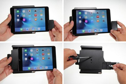 Uchwyt pasywny do tabletów gołych jak i w futerale regulowany w zakresie: 180-210 mm (szer.), 115-138 mm (wysokość), z wbudowaną blokadą sprężynową