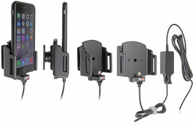 Uchwyt regulowany do Apple iPhone 8 w futerale lub obudowie o wymiarach: 62-77 mm (szer.), 2-10 mm (grubość) z wbudowaną ładowarką samochodową do instalacji na stałe