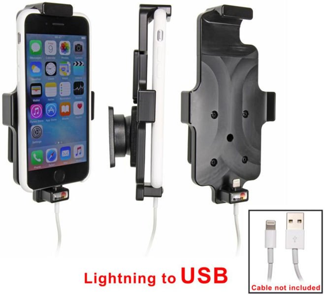 Uchwyt do Apple iPhone 8 w futerale o wymiarach: 75 mm (szer.), 2-11 mm (grubość), 137-144 mm (wysokość) z możliwością wpięcia kabla lightning USB