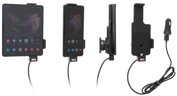 Uchwyt do Samsung Galaxy Z Fold4 5G z wbudowanym kablem USB oraz ładowarką samochodową.