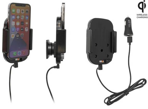 Uchwyt indukcyjny dedykowany do Apple iPhone 12 z wbudowanym kablem USB oraz ładowarką samochodową